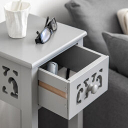 EHC Woodluv Bedside Table, Side Table, Tall Telephone Table, Drawer Storage Unit, End Table, For Bedroom, Living Room, Grey - thumbnail 3