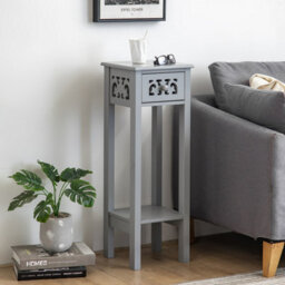 EHC Woodluv Bedside Table, Side Table, Tall Telephone Table, Drawer Storage Unit, End Table, For Bedroom, Living Room, Grey