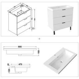 Sline 790mm Wall Mounted Matte White Bathroom Vanity Unit With Artificial Stone Basin,3 Soft Close Drawers For Storage,flat Packed - thumbnail 2