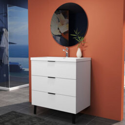 Sline 790mm Wall Mounted Matte White Bathroom Vanity Unit With Artificial Stone Basin,3 Soft Close Drawers For Storage,flat Packed - thumbnail 4