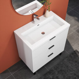 Sline 790mm Wall Mounted Matte White Bathroom Vanity Unit With Artificial Stone Basin,3 Soft Close Drawers For Storage,flat Packed - thumbnail 5