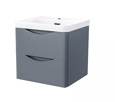 D Pro T Bathrooms 700mm High Gloss Dark Grey Wall Hung Bathroom Smile Vanity Unit Soft Close Drawer With Ceramic Basin