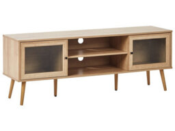 Wyld And Coco Light Brown Particle Board Tv Stand With Tempered Glass Doors And Pine Legs - Wide Minimalist Design - thumbnail 3