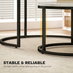 2 Pcs Stacking Coffee Table Set Steel Frame, Marble White - thumbnail 4