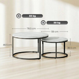 2 Pcs Stacking Coffee Table Set Steel Frame, Marble White - thumbnail 3