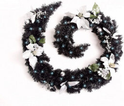 Best Artificial 9Ft Black & Silver Decorated Christmas Garland Supplied With 80 Bright White Battery Leds Banister