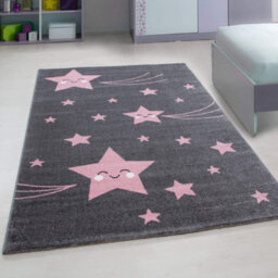Bravich Pink And Grey Stars Rug - Kids - 80X150Cm - thumbnail 1