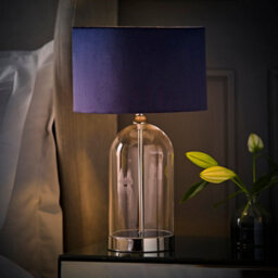 Valuelights Jessy Glass And Black Metal Bedside Table Lamp With A Navy Blue Velvet Lampshade - Bulb Included - thumbnail 5