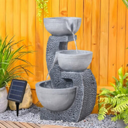 Living And Home Garden 3 Bowl Solar Powered Water Fountain Outdoor Decor - thumbnail 1