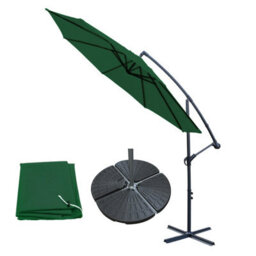 Sundaze 3M Green Garden Cantilever Banana Parasol Umbrella Crank Hanging Patio With Base Weights & Cover - thumbnail 1