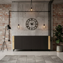 Faro 201 Cm Modern Sideboard With Soft Close System And Durable Laminated Construction Black And Oak Craft - thumbnail 2