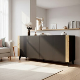 Faro 201 Cm Modern Sideboard With Soft Close System And Durable Laminated Construction Black And Oak Craft - thumbnail 1