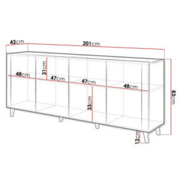 Faro 201 Cm Modern Sideboard With Soft Close System And Durable Laminated Construction Black And Oak Craft - thumbnail 3