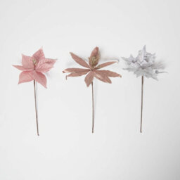 Homescapes Set Of 3 Artificial Pink Handcrafted Poinsettia Single Stem Decorations, 45 Cm - thumbnail 3
