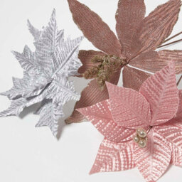 Homescapes Set Of 3 Artificial Pink Handcrafted Poinsettia Single Stem Decorations, 45 Cm - thumbnail 5