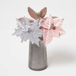 Homescapes Set Of 3 Artificial Pink Handcrafted Poinsettia Single Stem Decorations, 45 Cm - thumbnail 6