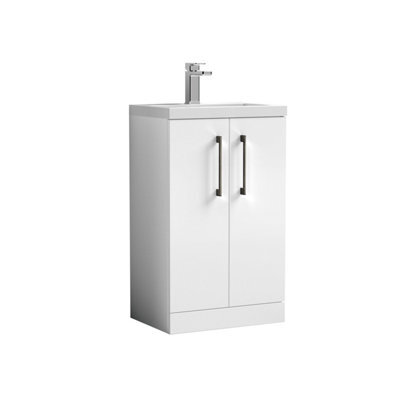 Balterley Bramshall Compact Bathroom Cloakroom Vanity Basin Unit With Polymarble Basin, Brushed Pewter Handles, 500mm, Gloss White - image 1