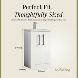 Balterley Bramshall Compact Bathroom Cloakroom Vanity Basin Unit With Polymarble Basin, Brushed Pewter Handles, 500mm, Gloss White - thumbnail 5