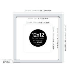 "12X12"" Light Grey Picture Frame - 12X12"" Square Frame With 10X10"" Mount For 12X12""/10X10"" Pictures Moderrn Style Thin Edge, 1 Pack" - thumbnail 2