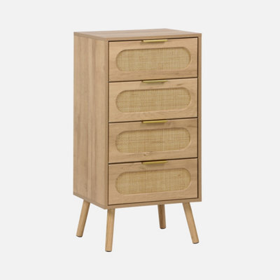 Sweeek - Wood And Cane Effect 4-Drawer Chest With Gilded Metal Handle Natural Colour - W 48 X D 39.5 X H 96 Cm Eva   Sweeek - image 1