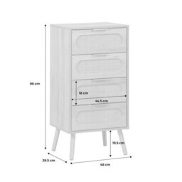 Sweeek - Wood And Cane Effect 4-Drawer Chest With Gilded Metal Handle Natural Colour - W 48 X D 39.5 X H 96 Cm Eva   Sweeek - thumbnail 6