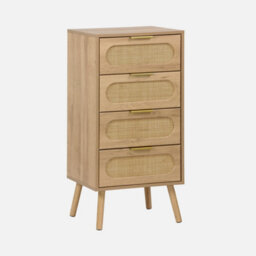 Sweeek - Wood And Cane Effect 4-Drawer Chest With Gilded Metal Handle Natural Colour - W 48 X D 39.5 X H 96 Cm Eva   Sweeek - thumbnail 1