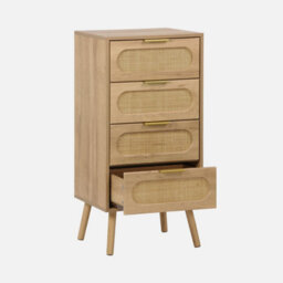 Sweeek - Wood And Cane Effect 4-Drawer Chest With Gilded Metal Handle Natural Colour - W 48 X D 39.5 X H 96 Cm Eva   Sweeek - thumbnail 3