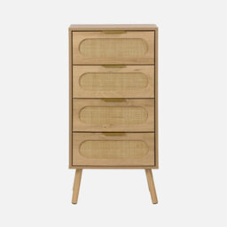 Sweeek - Wood And Cane Effect 4-Drawer Chest With Gilded Metal Handle Natural Colour - W 48 X D 39.5 X H 96 Cm Eva   Sweeek - thumbnail 2