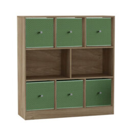 Urbn-Living Urbnliving Asymmetrical 8 Cube Bookcase Shelf Storage Unit W/ 6 Fabric Drawer Inserts (Oak+Pastel Green) - thumbnail 3