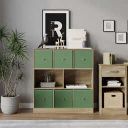 Urbn-Living Urbnliving Asymmetrical 8 Cube Bookcase Shelf Storage Unit W/ 6 Fabric Drawer Inserts (Oak+Pastel Green) - thumbnail 4