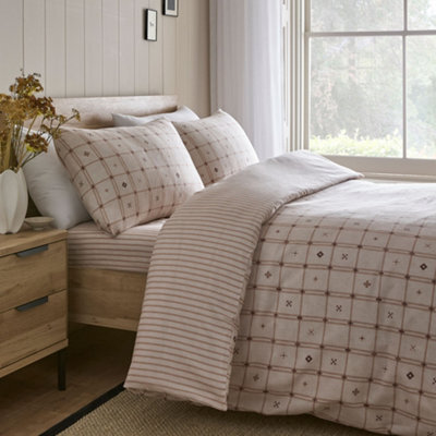 Dreams & Drapes Cottage Check Brushed Cotton Natural Duvet Cover Set - image 1
