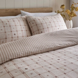 Dreams & Drapes Cottage Check Brushed Cotton Natural Duvet Cover Set - thumbnail 2