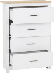 Seconique Portland 4 Drawer Chest In White With Oak Effect Finish - thumbnail 3