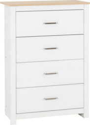 Seconique Portland 4 Drawer Chest In White With Oak Effect Finish