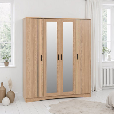 Seconique Tessa 4 Door Mirrored Wardrobe-Natural Oak Effect - image 1