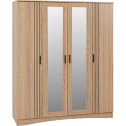 Seconique Tessa 4 Door Mirrored Wardrobe-Natural Oak Effect - thumbnail 2