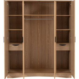 Seconique Tessa 4 Door Mirrored Wardrobe-Natural Oak Effect - thumbnail 4
