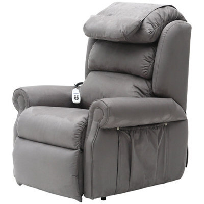 Loops Comfortable Dual Motor Rise And Recline Armchair In Luxury Grey Suedette Fabric - image 1