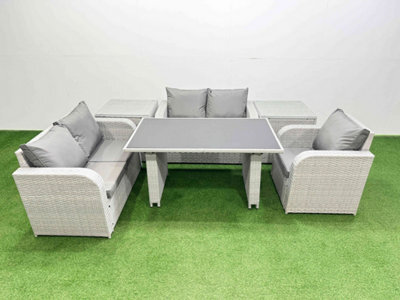 Fimous Rattan Sofa Outdoor Furniture With Dining Table,2 Side Tables,love Sofa Patio Furniture Light Grey 5 Seater - image 1