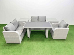 Fimous Rattan Sofa Outdoor Furniture With Dining Table,2 Side Tables,love Sofa Patio Furniture Light Grey 5 Seater - thumbnail 1