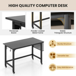 Costway Mobile Computer Desk 120Cm Home Office Desk W/ Lockable Wheels - thumbnail 9