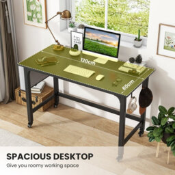Costway Mobile Computer Desk 120Cm Home Office Desk W/ Lockable Wheels - thumbnail 8