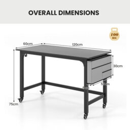 Costway Mobile Computer Desk 120Cm Home Office Desk W/ Lockable Wheels - thumbnail 2