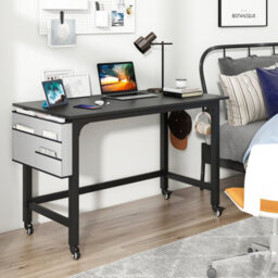 Costway Mobile Computer Desk 120Cm Home Office Desk W/ Lockable Wheels - thumbnail 4