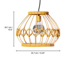 Teamson Home Outdoor Garden Hanging Light Lantern, Solar Powered, With Bulb, Dimmer, Timer & Remote, Brown Wicker - thumbnail 4