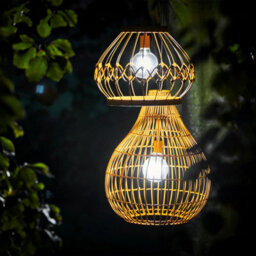 Teamson Home Outdoor Garden Hanging Light Lantern, Solar Powered, With Bulb, Dimmer, Timer & Remote, Brown Wicker - thumbnail 3