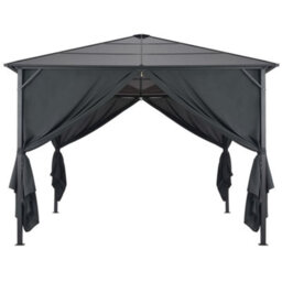 Berkfield Gazebo With Curtain Aluminium 3X3 M Black - thumbnail 2