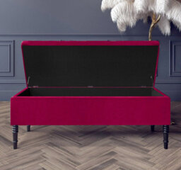 Paris Plain 137Cm Ottoman Storage Bench - Plush Velvet Shoe Bench - Red Upholstery Footstool With Storage - thumbnail 2