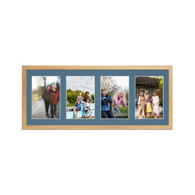 AK Frames 50X20Cm Oak Sleek Multi Photo Frame With Pompadour Mount - Holds 4 Apertures (4X) 6X4 Photos - image 1
