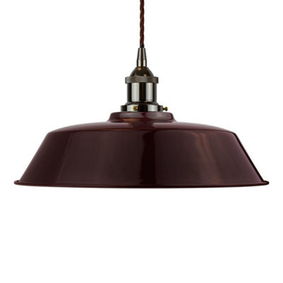 Burgundy Red Chancery Painted Dome Pendant Light With Black Nickel Lamp Holder And Brown Twisted Cable - Se Home - image 1